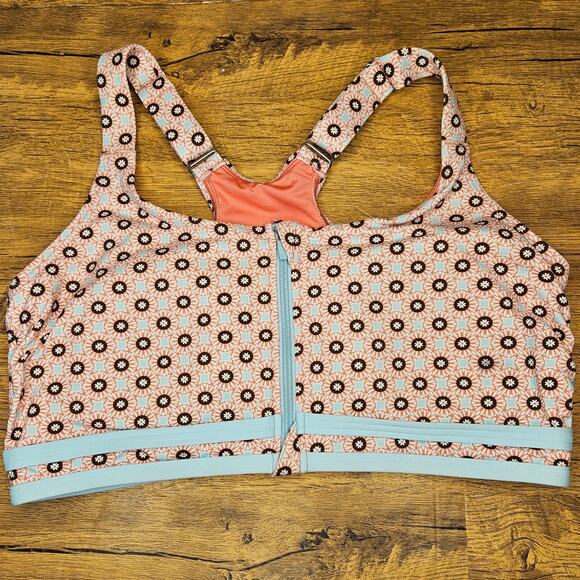 Lands End 2 piece high waisted Aqua Pink pattern swim sz 14 swimsuit - Picture 3 of 11